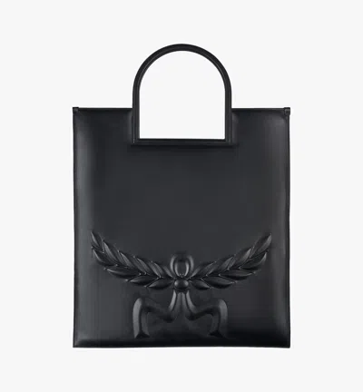 Mcm Aren Fold Tote In Mega Laurel Leather In Black