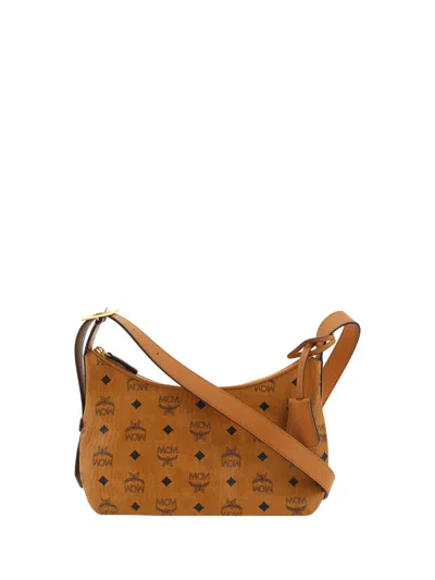 Mcm Aren Visetos Small Handbag In Cognac