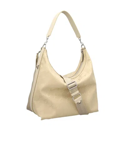 Mcm Aren Jacquard Zipped Hobo Bag In Nude