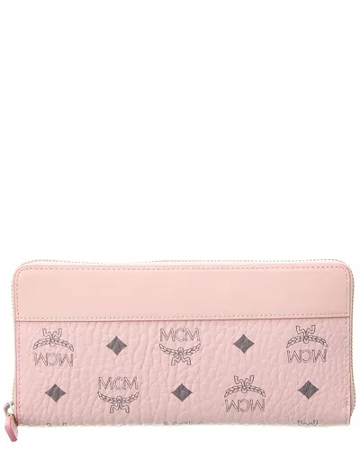 Mcm Aren Leather Mix Zip Around Wallet In Pink
