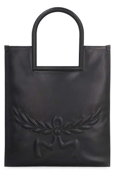 Mcm Aren Leather Tote In Black
