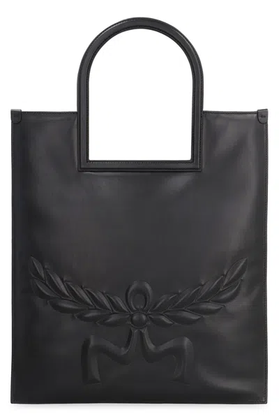 Mcm Aren Leather Tote In Black
