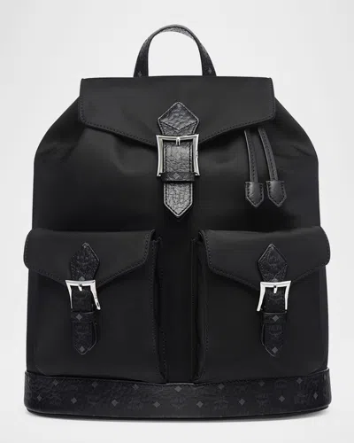 Mcm Aren Leather-trim Nylon Drawstring Backpack