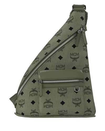 Mcm Aren Logo Pattern Sling Bag In Green