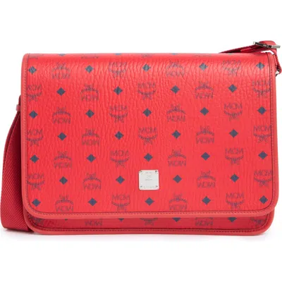 Mcm Aren Logo Print Messenger Crossbody Bag In Candy Red