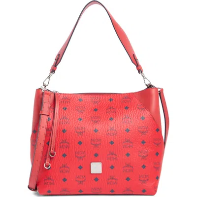 Mcm Aren Logo Print Shoulder Bag In Candy Red