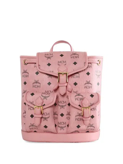 Mcm Aren Logo-print Buckle-fastening Backpack In Pink