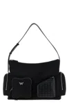 Mcm Nylon Shoulder Bag With Spacious Compartments In Black