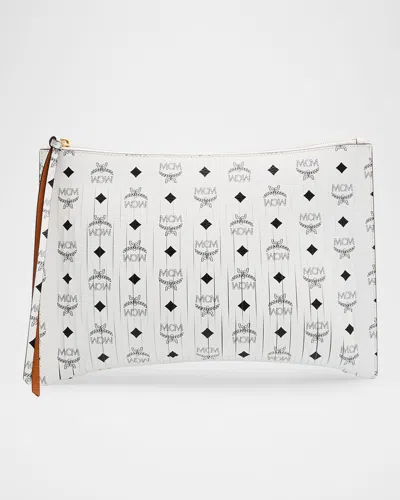 Mcm Aren Medium Visetos Slit Leather Crossbody Bag In White
