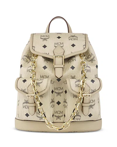 Mcm Aren Mini Visetos Leather Backpack In Neutral