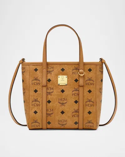 Mcm Aren Mini Visetos Shopper Tote Bag In Cognac