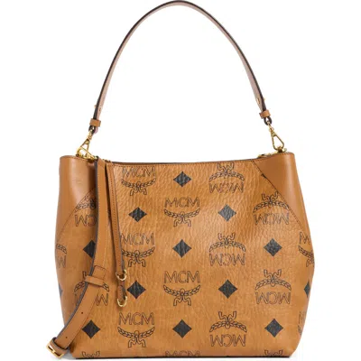 Mcm Aren Monogram Coated Canvas Shoulder Bag In Brown