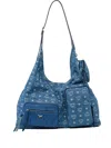 Mcm Aren Monogram Denim Shoulder Bag In Blue