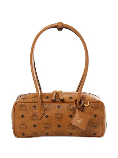 Mcm Aren East West Visetos Shoulder Bag In Brown