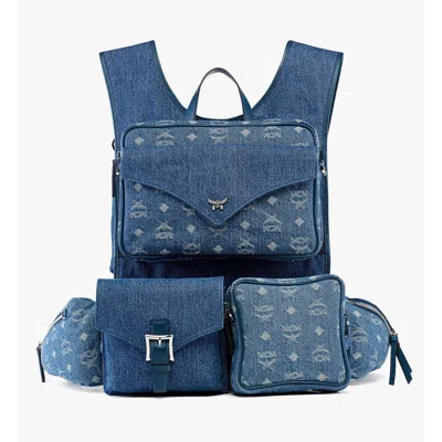 Mcm Aren Multi-backpack In Monogram Denim Jacquard In Blue