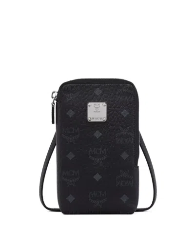 Mcm Aren Phone Pouch In Visetos In Black