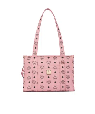 Mcm Aren School Bag Tote In Visetos In Pink