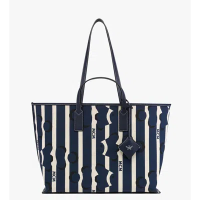 Mcm Aren Shopper In Beach Club Canvas In Blue