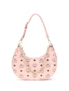Mcm Aren Crescent Hobo Bag In Visetos In Pink