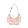 Mcm Small Aren Monogram Crescent Hobo Bag In Pink