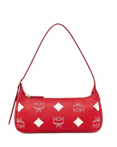 Mcm Aren Shoulder Bag In Maxi Visetos In Candy Red