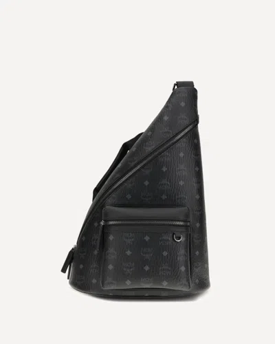Mcm Aren Sling Printed Canvas Backpack In Black