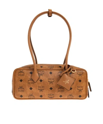 Mcm Aren Monogram Zip Shoulder Bag In Brown