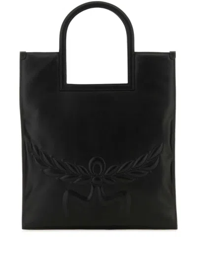 Mcm Nappa Leather Shopping Bag With Laurel Motif In Black