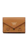 Mcm Small Aren Visetos Coated Canvas Trifold Wallet In Brown