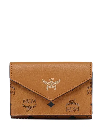 Mcm Aren Tri-fold Wallet In Brown