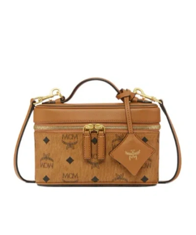 Mcm Aren Vanity Case In Visetos Leather Mix In Brown