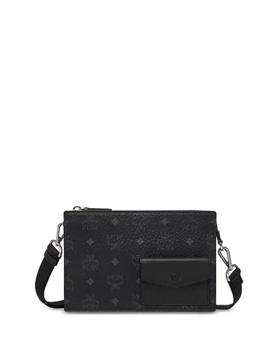 Mcm Aren Vi Standing Crossbody Pouch In Visetos In Black