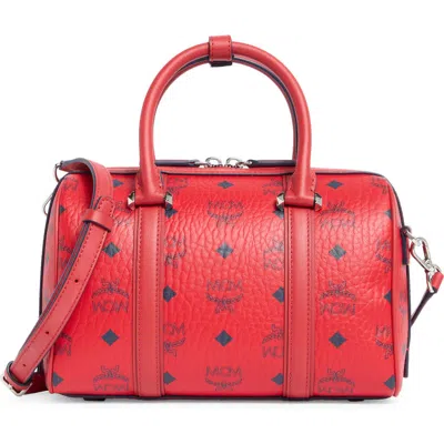 Mcm Aren Visetos Barrel Bag In Candy Red