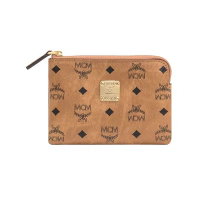 Pre-owned Mcm Aren Visetos Card Case 'cognac' | Tan | Men's Size Onesize