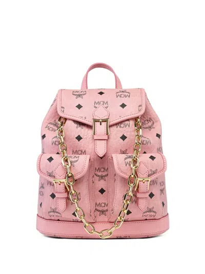 Mcm Aren Visetos Chain Backpack In Pink