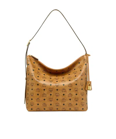 Mcm Large Aren Shoulder Bag In Cognac