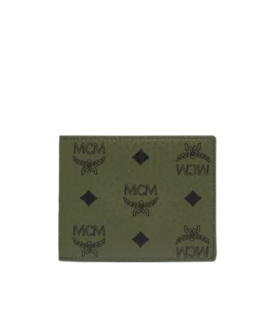 Mcm Aren Visetos Monogram Bifold Wallet In Green