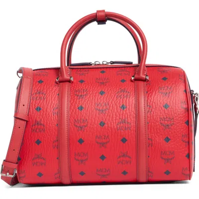Mcm Aren Visetos Monogram Satchel Bag In Candy Red