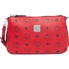 Mcm Aren Visetos Shoulder Bag In Candy Red