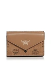 Mcm Small Aren Visetos Coated Canvas Trifold Wallet In Cognac