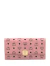Mcm Large Wallet With Logo Shoulder Strap In Pink