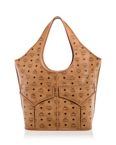 Mcm Aren Visetos Xl Shopper Tote In Cognac