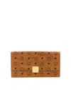 Mcm Large Wallet With Logo Shoulder Strap In Brown
