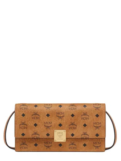 Mcm "aren" Wallet With Shoulder Strap In Brown