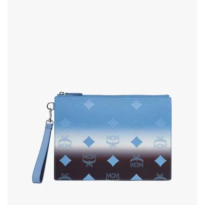 Mcm Aren Wristlet Pouch In Gradation Visetos In Blue
