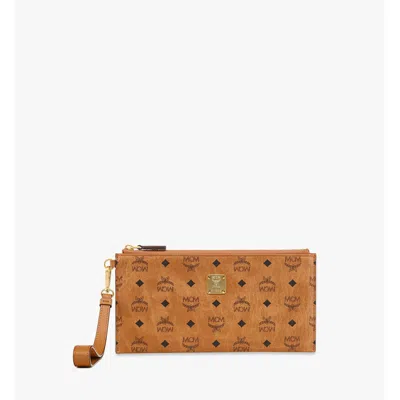 Mcm Aren Wristlet Pouch In Visetos In Brown