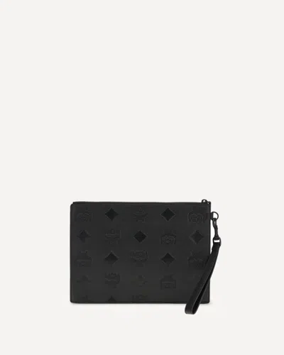 Mcm Aren Wristlet Pouch In Maxi Monogram Leather In Black