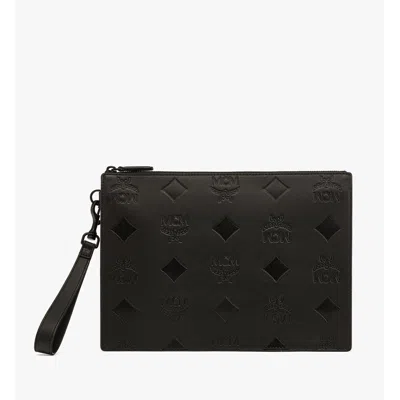 Mcm Aren Wristlet Zip Pouch In Maxi Monogram Leather In Black