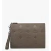 Mcm Aren Wristlet Zip Pouch In Maxi Monogram Leather In Brown