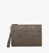 Mcm Aren Wristlet Zip Pouch In Maxi Monogram Leather In Morel Grey
